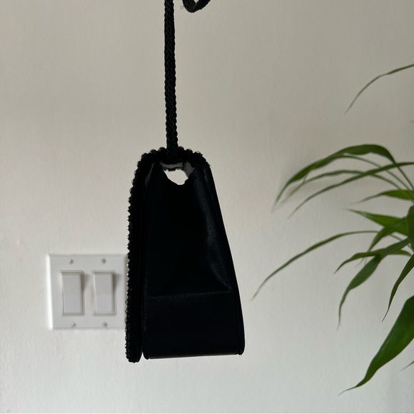 Vintage Evening Purse Black Velvet Rhinestone and Satin Crossbody Bag - Picture 5 of 13